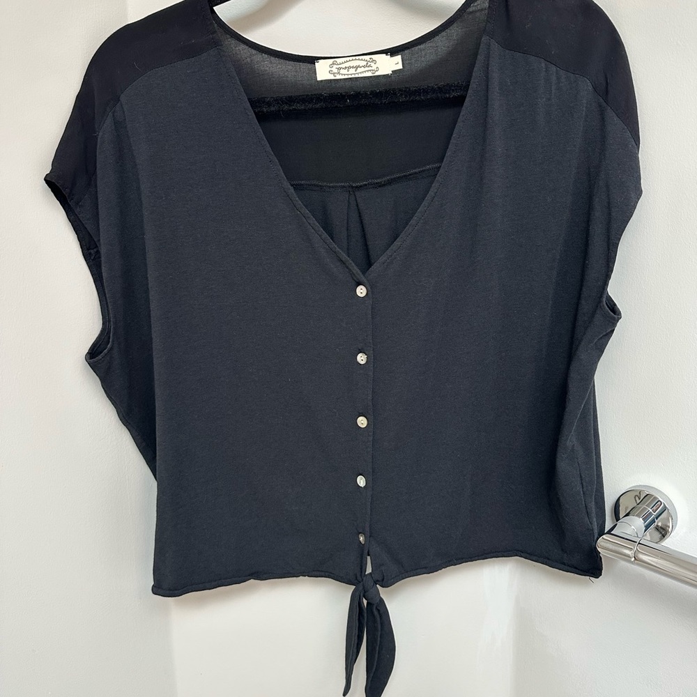 Black Sleeveless Crop Blouse with Tie Front
